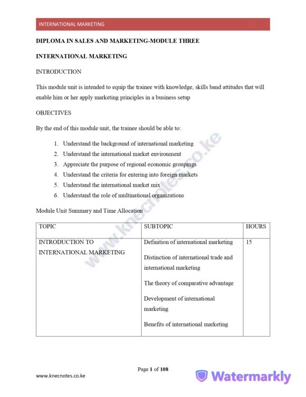 INTERNATIONAL MARKETING NOTES