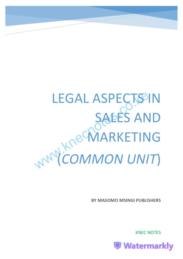 LEGAL ASPECTS IN SALES AND MARKETING NOTES