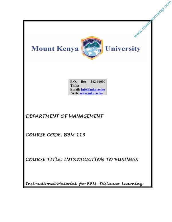 INTRODUCTION TO BUSINESS STUDIES NOTES (MKU)