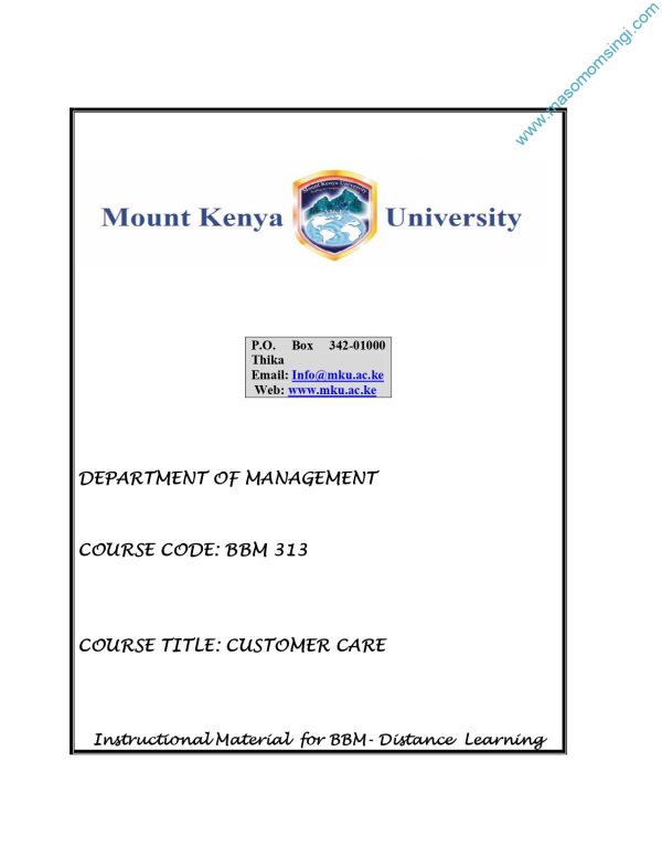 CUSTOMER CARE NOTES (MKU)