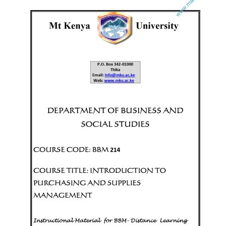PURCHASING AND SUPPLIES NOTES (MKU)