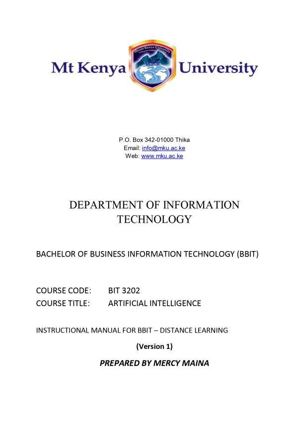 ARTIFICIAL INTELLIGENCE NOTES (MKU)
