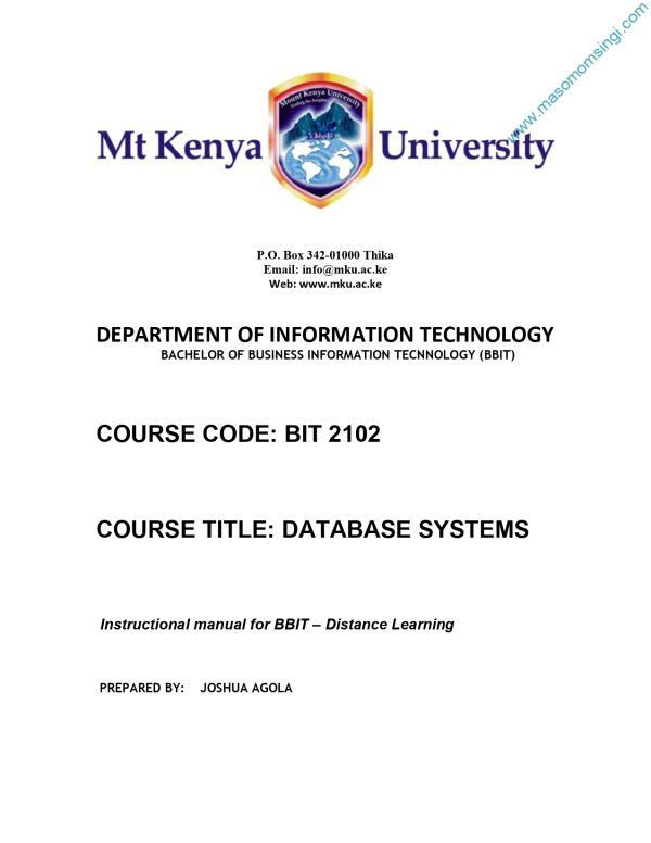 DATABASE SYSTEMS NOTES (MKU)