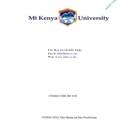 DATA MINING AND DATA WAREHOUSING NOTES (MKU)