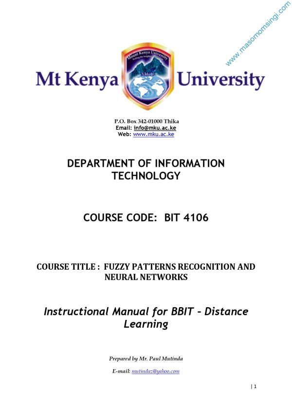 FUZZY PATTERNS RECOGNITION AND NEURAL NETWORKS NOTES (MKU)