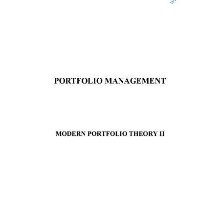 Modern Portfolio Theory II Notes (Moi Uni)